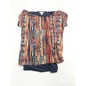 NWT Liz Claiborne Boho Geometric Striped‎ Nylon  Top Built In Undershirt XL